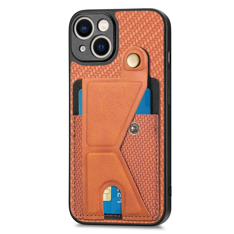 For iPhone 13 Carbon Fiber Wallet Flip Card K-shaped Holder Phone Case