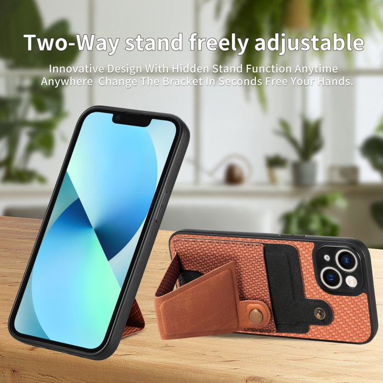 For iPhone 13 Carbon Fiber Wallet Flip Card K-shaped Holder Phone Case