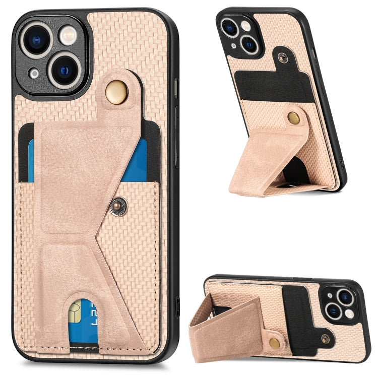 For iPhone 13 Carbon Fiber Wallet Flip Card K-shaped Holder Phone Case