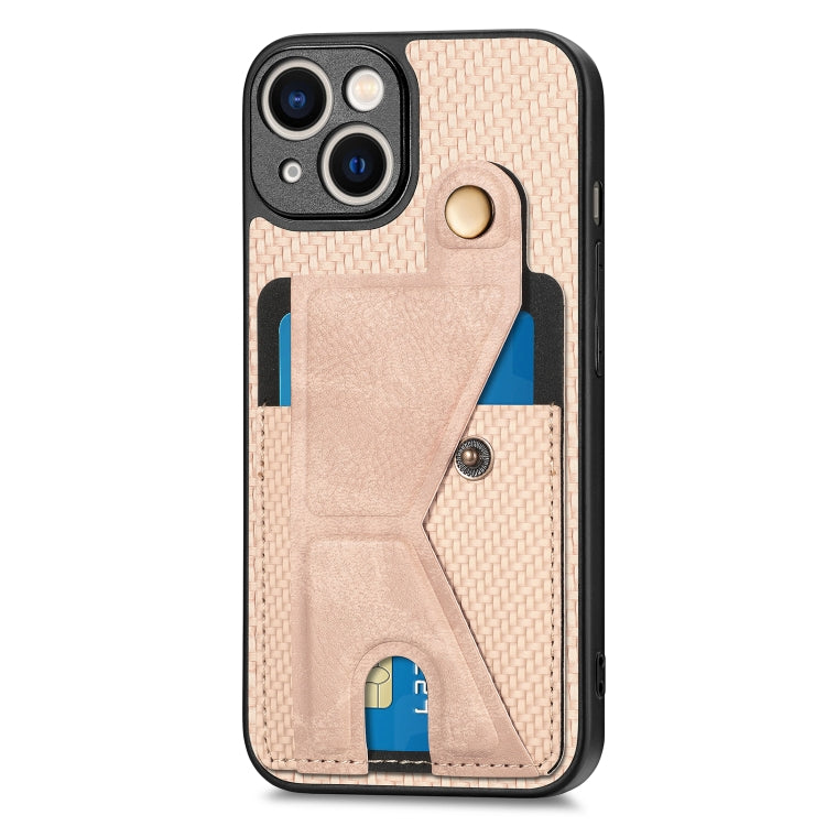 For iPhone 13 Carbon Fiber Wallet Flip Card K-shaped Holder Phone Case