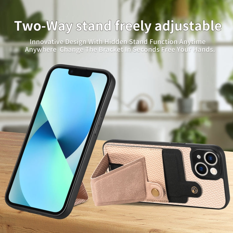 For iPhone 13 Carbon Fiber Wallet Flip Card K-shaped Holder Phone Case