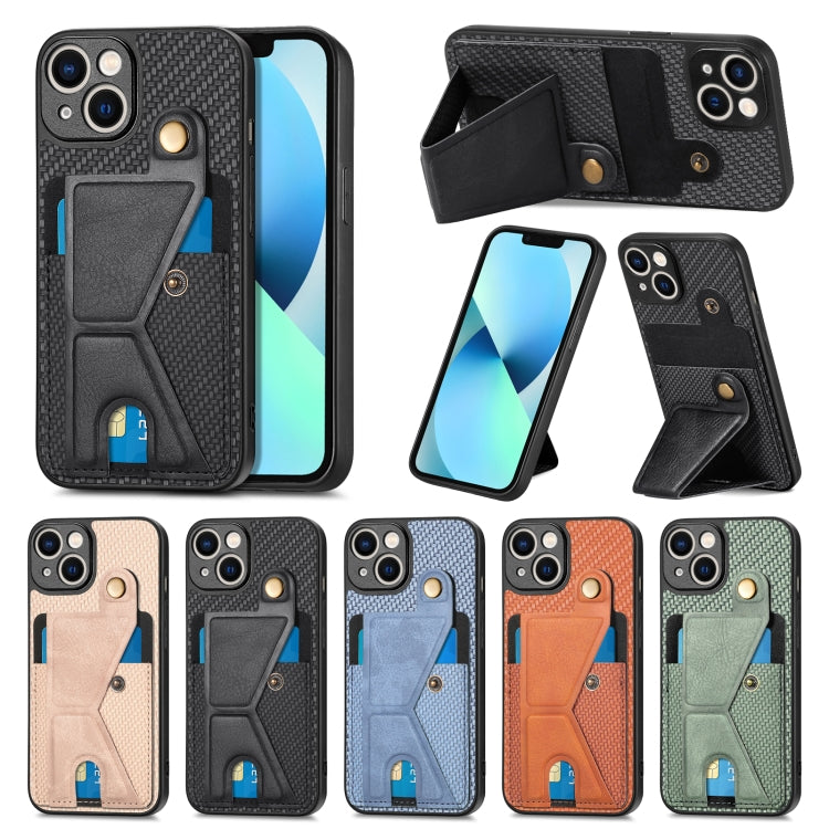 For iPhone 13 Carbon Fiber Wallet Flip Card K-shaped Holder Phone Case