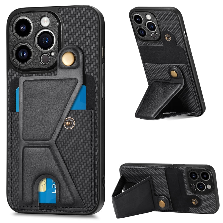 For iPhone 13 Pro Carbon Fiber Wallet Flip Card K-shaped Holder Phone Case