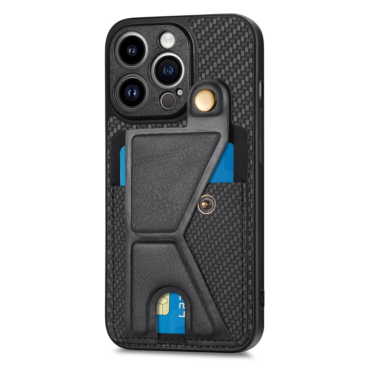 For iPhone 13 Pro Carbon Fiber Wallet Flip Card K-shaped Holder Phone Case