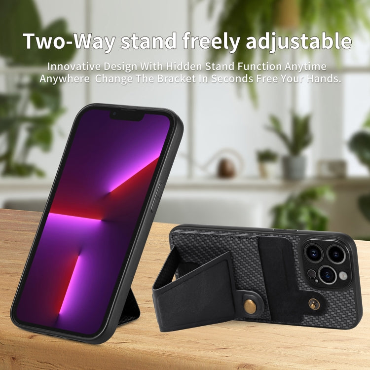 For iPhone 13 Pro Carbon Fiber Wallet Flip Card K-shaped Holder Phone Case