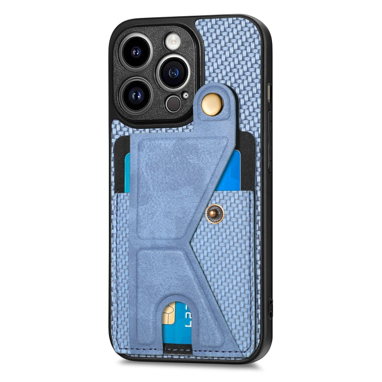For iPhone 13 Pro Carbon Fiber Wallet Flip Card K-shaped Holder Phone Case