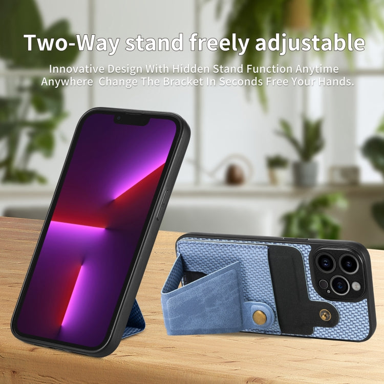 For iPhone 13 Pro Carbon Fiber Wallet Flip Card K-shaped Holder Phone Case