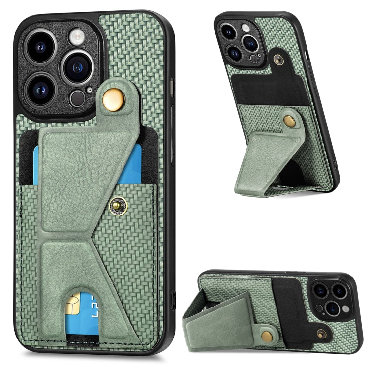 For iPhone 13 Pro Carbon Fiber Wallet Flip Card K-shaped Holder Phone Case