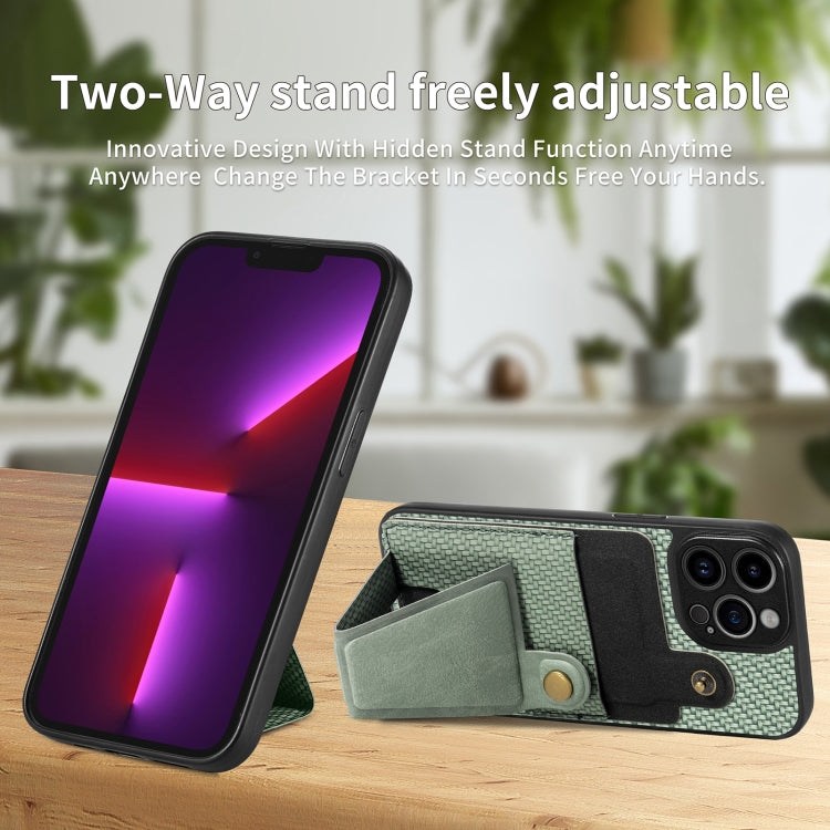 For iPhone 13 Pro Carbon Fiber Wallet Flip Card K-shaped Holder Phone Case