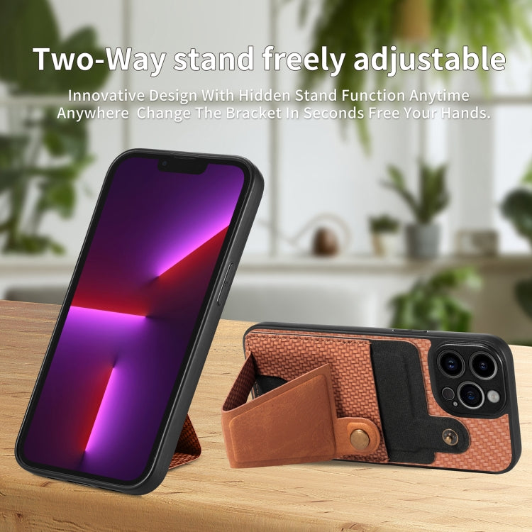 For iPhone 13 Pro Carbon Fiber Wallet Flip Card K-shaped Holder Phone Case