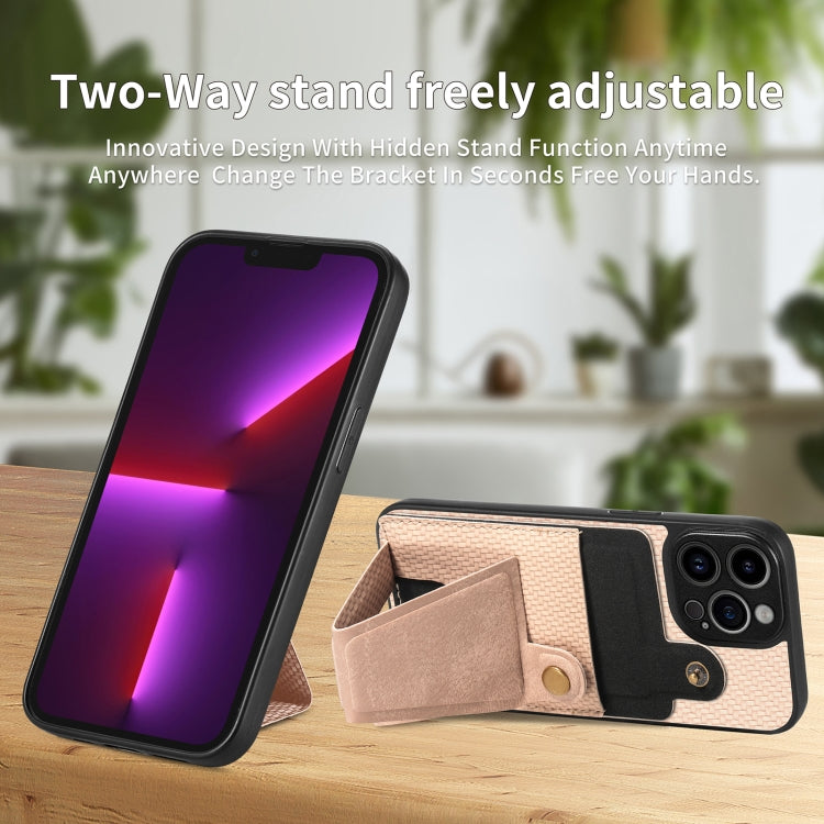 For iPhone 13 Pro Carbon Fiber Wallet Flip Card K-shaped Holder Phone Case