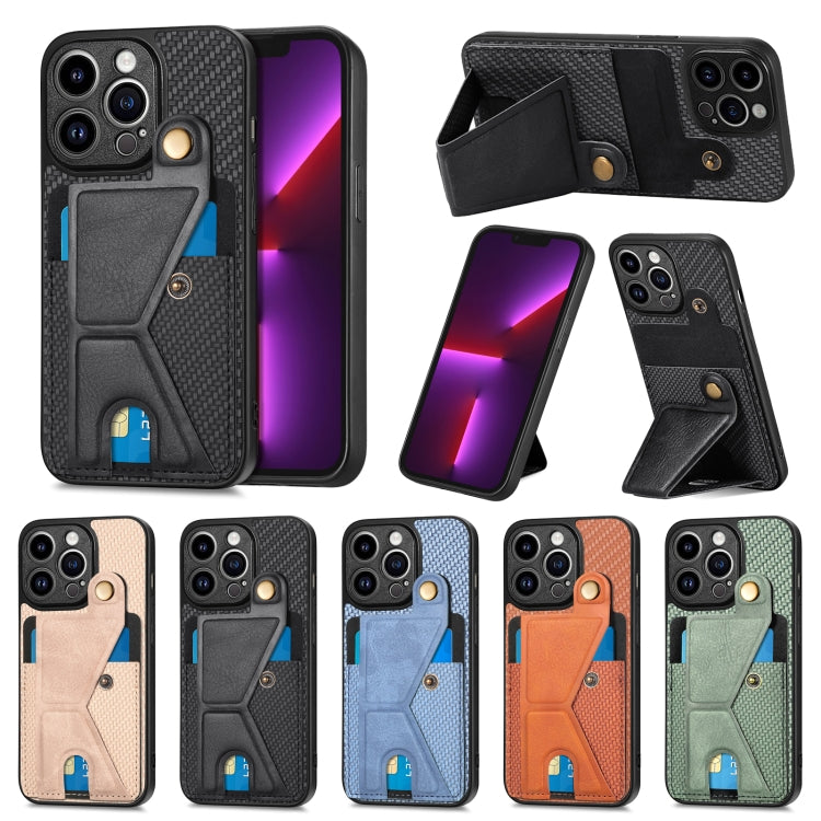 For iPhone 13 Pro Carbon Fiber Wallet Flip Card K-shaped Holder Phone Case