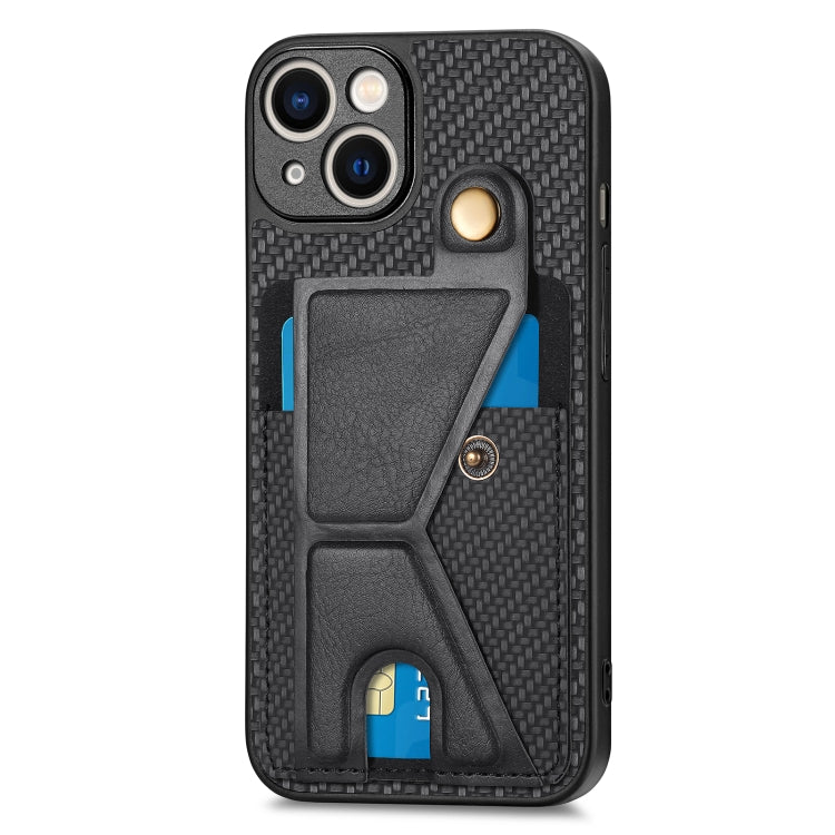For iPhone 14 Carbon Fiber Wallet Flip Card K-shaped Holder Phone Case
