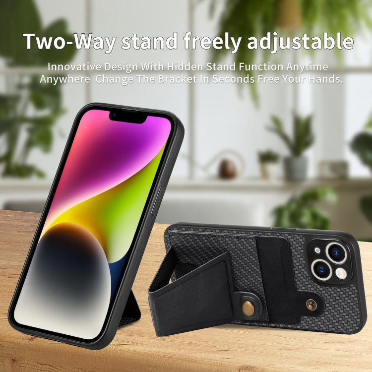 For iPhone 14 Carbon Fiber Wallet Flip Card K-shaped Holder Phone Case