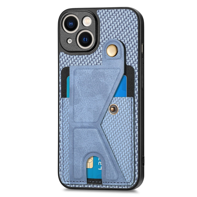 For iPhone 14 Carbon Fiber Wallet Flip Card K-shaped Holder Phone Case
