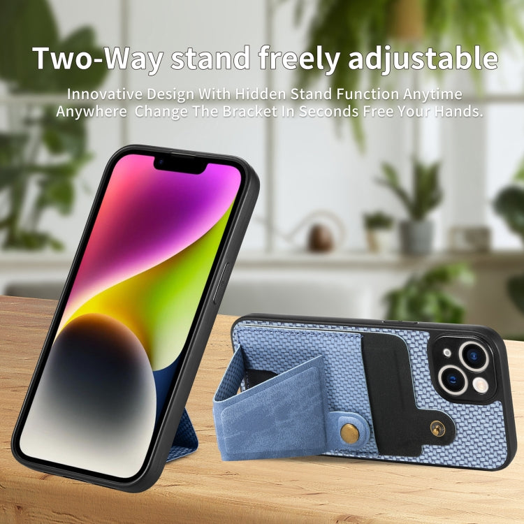 For iPhone 14 Carbon Fiber Wallet Flip Card K-shaped Holder Phone Case