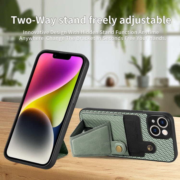 For iPhone 14 Carbon Fiber Wallet Flip Card K-shaped Holder Phone Case