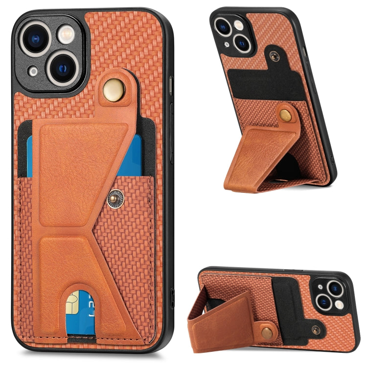 For iPhone 14 Carbon Fiber Wallet Flip Card K-shaped Holder Phone Case