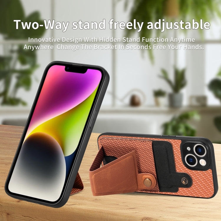 For iPhone 14 Carbon Fiber Wallet Flip Card K-shaped Holder Phone Case