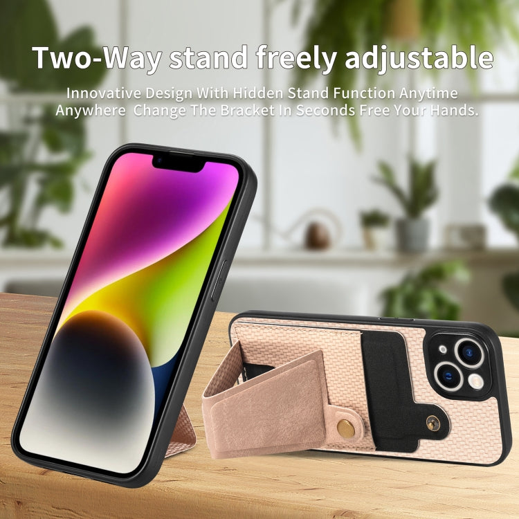 For iPhone 14 Carbon Fiber Wallet Flip Card K-shaped Holder Phone Case