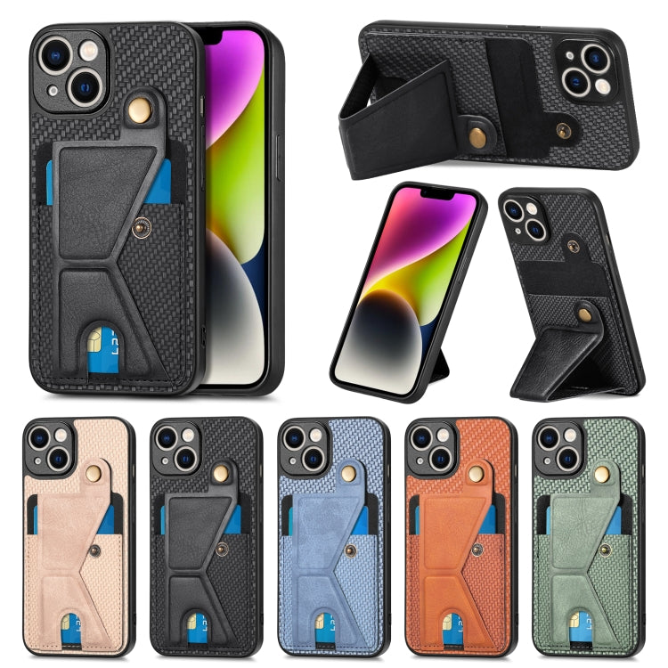 For iPhone 14 Carbon Fiber Wallet Flip Card K-shaped Holder Phone Case