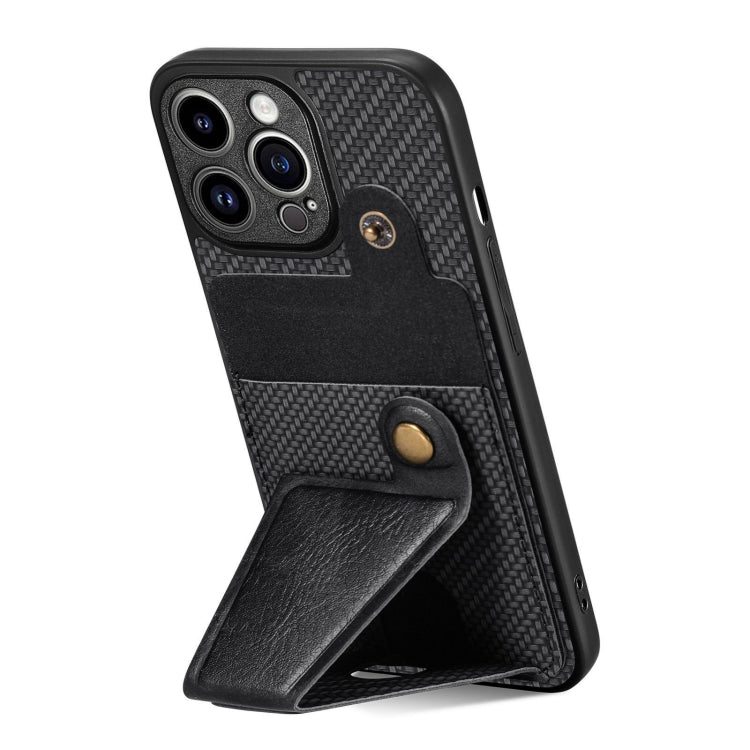 For iPhone 14 Pro Carbon Fiber Wallet Flip Card K-shaped Holder Phone Case