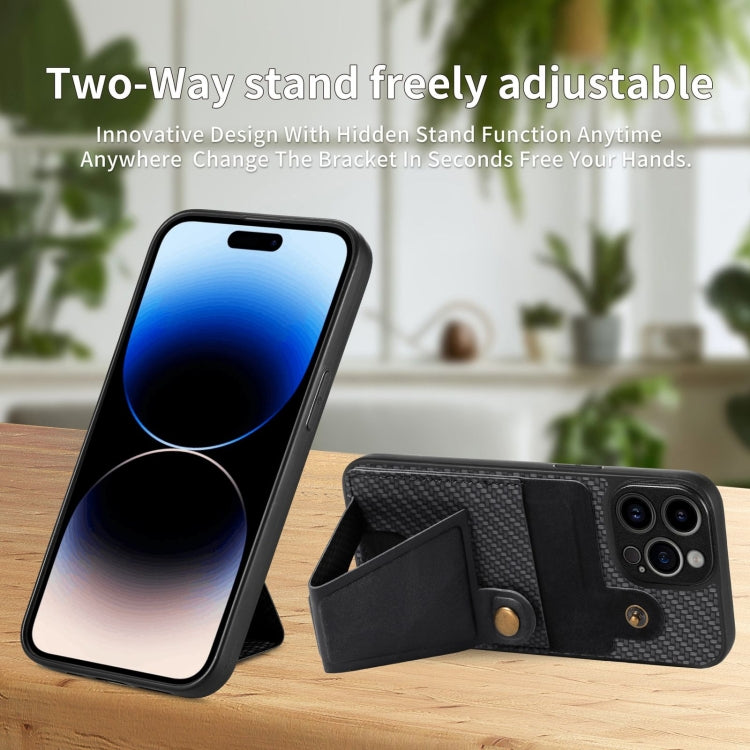 For iPhone 14 Pro Carbon Fiber Wallet Flip Card K-shaped Holder Phone Case