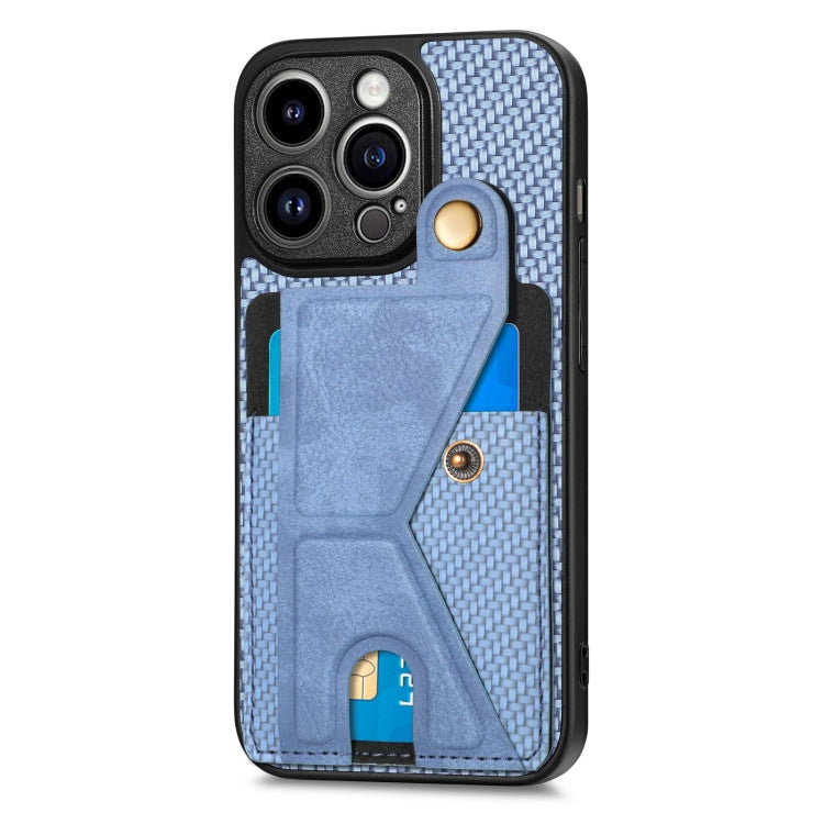 For iPhone 14 Pro Carbon Fiber Wallet Flip Card K-shaped Holder Phone Case