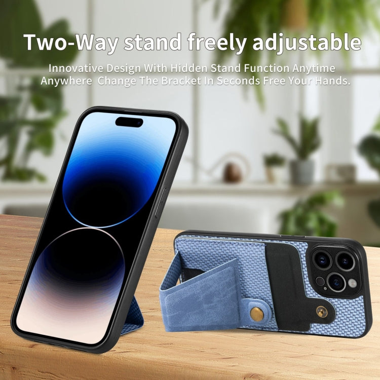 For iPhone 14 Pro Carbon Fiber Wallet Flip Card K-shaped Holder Phone Case