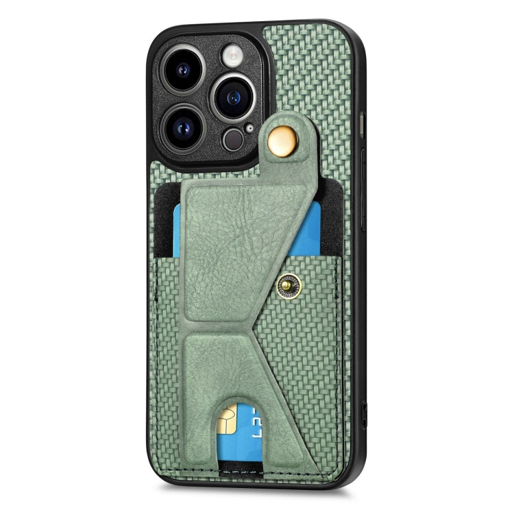 For iPhone 14 Pro Carbon Fiber Wallet Flip Card K-shaped Holder Phone Case