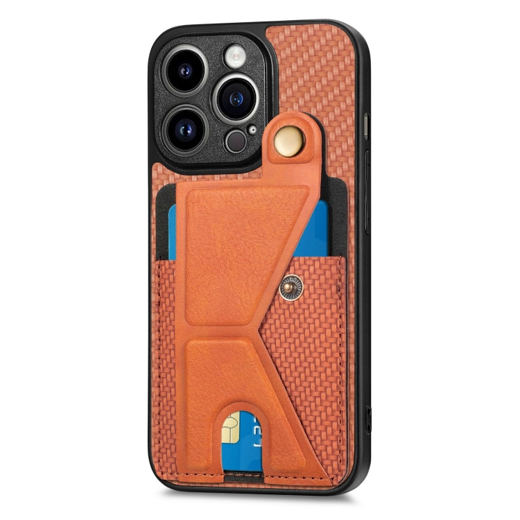 For iPhone 14 Pro Carbon Fiber Wallet Flip Card K-shaped Holder Phone Case