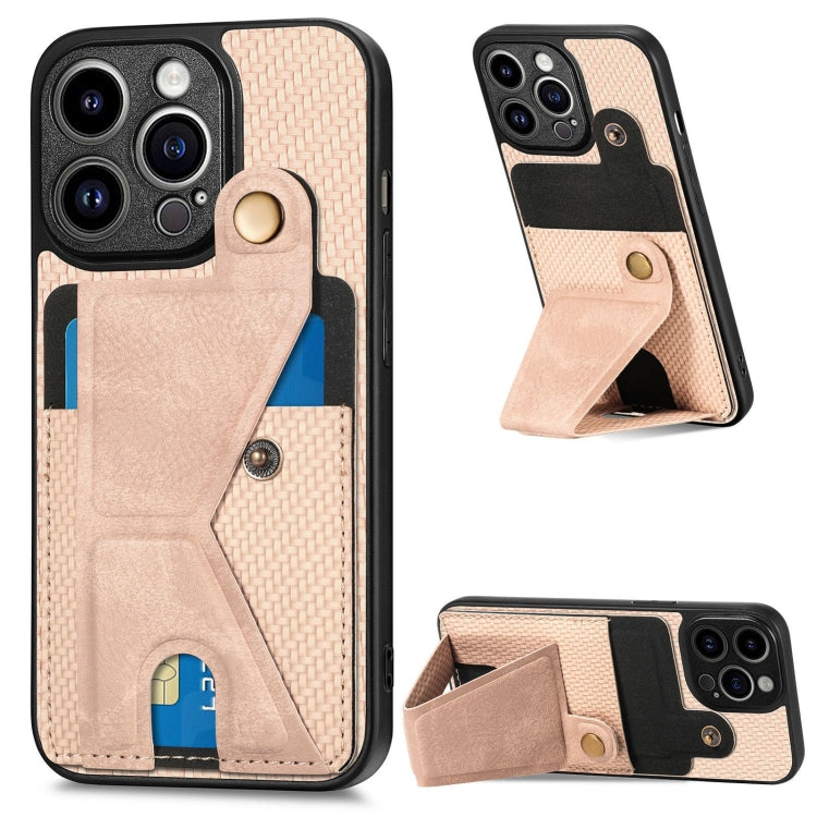 For iPhone 14 Pro Carbon Fiber Wallet Flip Card K-shaped Holder Phone Case