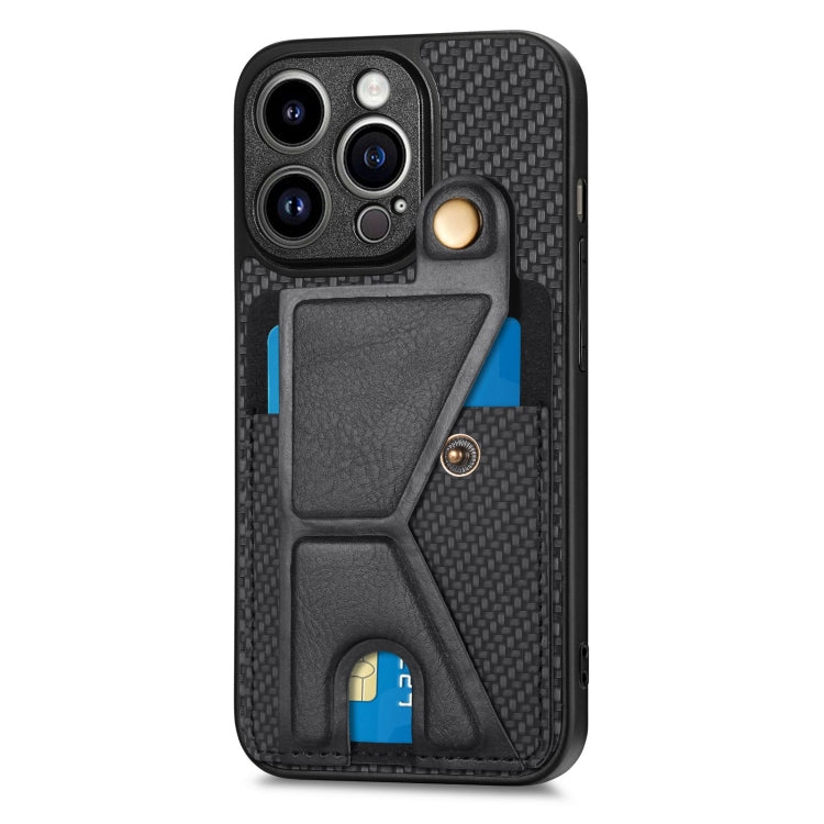 For iPhone 14 Pro Max Carbon Fiber Wallet Flip Card K-shaped Holder Phone Case