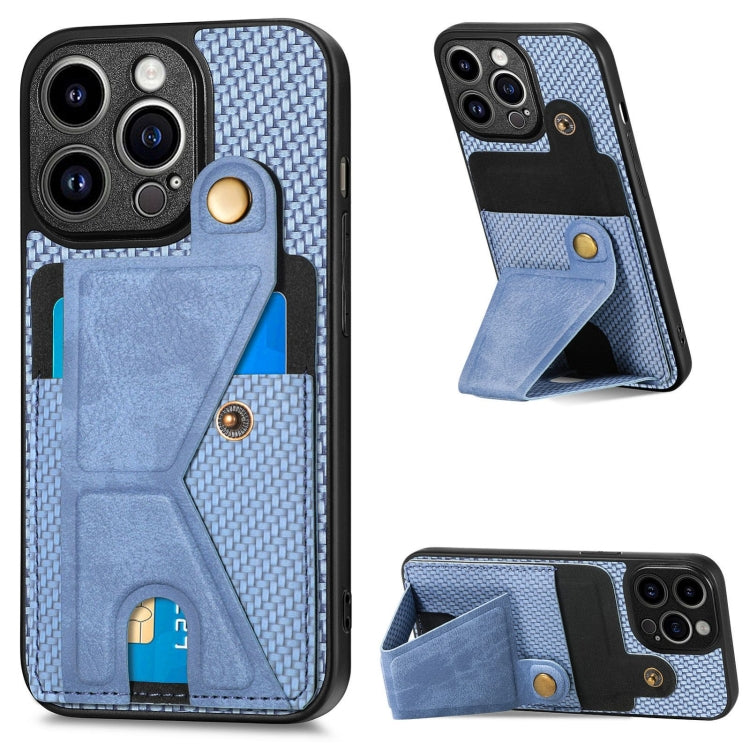 For iPhone 14 Pro Max Carbon Fiber Wallet Flip Card K-shaped Holder Phone Case