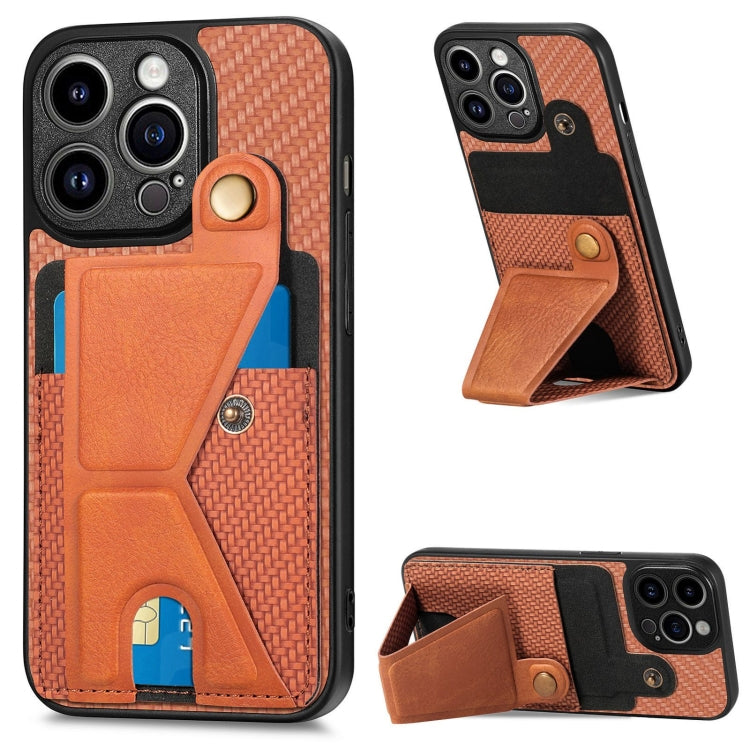 For iPhone 14 Pro Max Carbon Fiber Wallet Flip Card K-shaped Holder Phone Case
