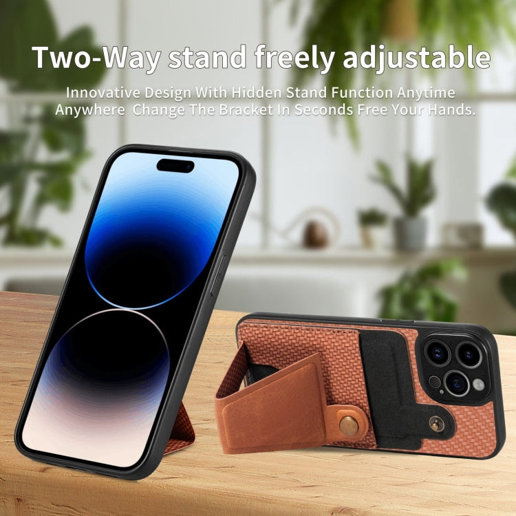 For iPhone 14 Pro Max Carbon Fiber Wallet Flip Card K-shaped Holder Phone Case