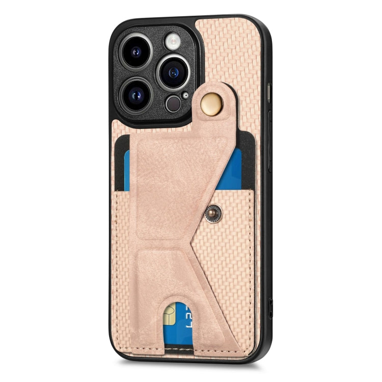 For iPhone 14 Pro Max Carbon Fiber Wallet Flip Card K-shaped Holder Phone Case