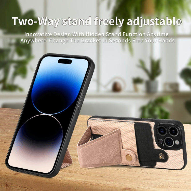 For iPhone 14 Pro Max Carbon Fiber Wallet Flip Card K-shaped Holder Phone Case