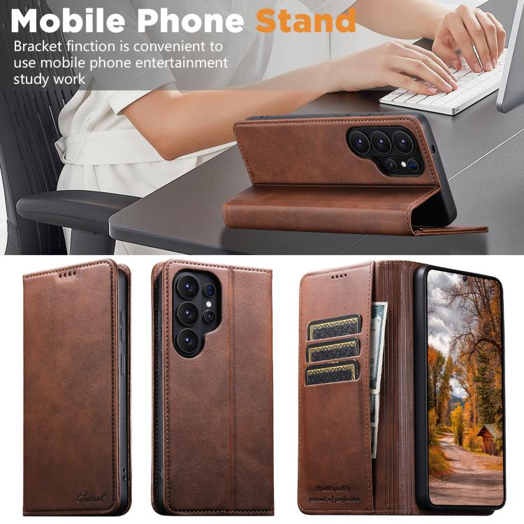 For Samsung Galaxy S26 Ultra 5G Suteni Calf Texture Horizontal Flip Leather Phone Case