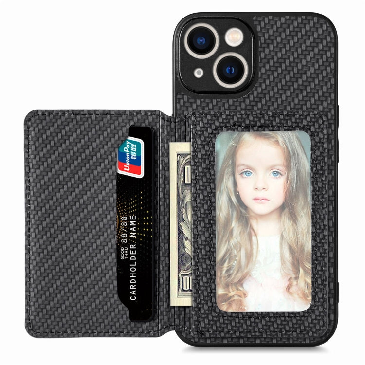 For iPhone 14 Carbon Fiber Magnetic Card Bag Phone Case