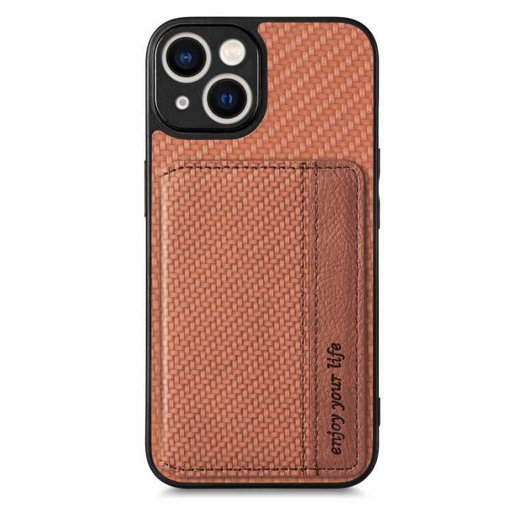 For iPhone 14 Carbon Fiber Magnetic Card Bag Phone Case