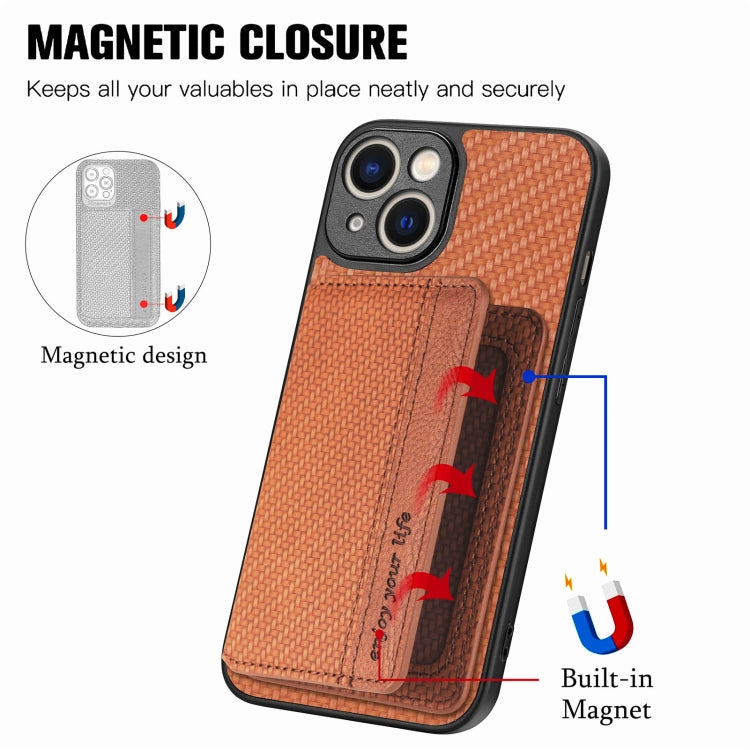 For iPhone 14 Carbon Fiber Magnetic Card Bag Phone Case