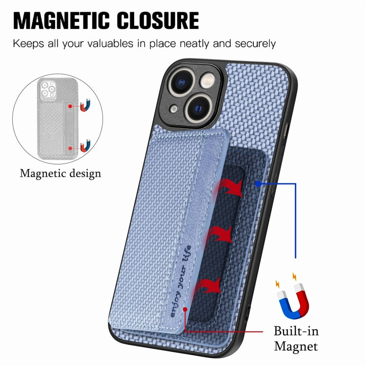 For iPhone 14 Carbon Fiber Magnetic Card Bag Phone Case