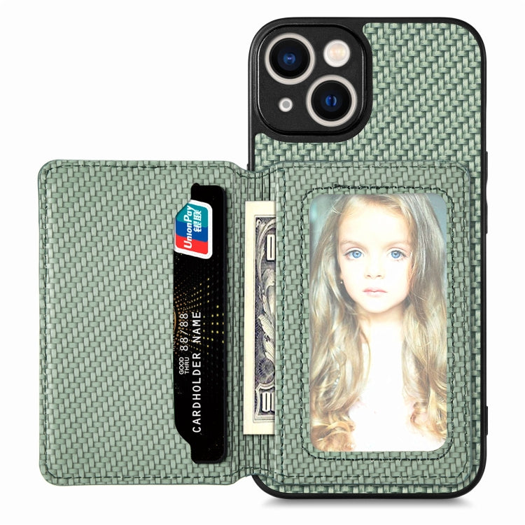 For iPhone 14 Carbon Fiber Magnetic Card Bag Phone Case