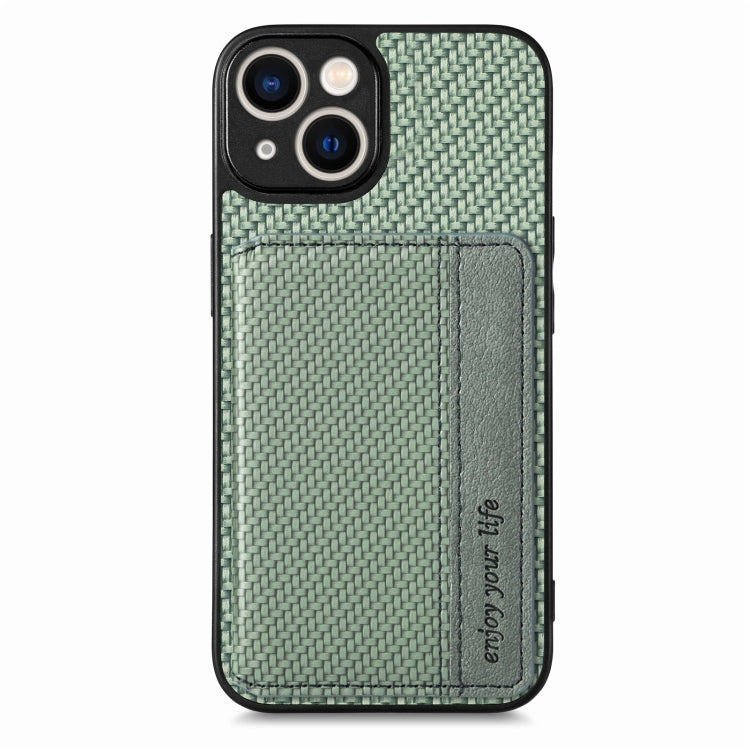 For iPhone 14 Carbon Fiber Magnetic Card Bag Phone Case