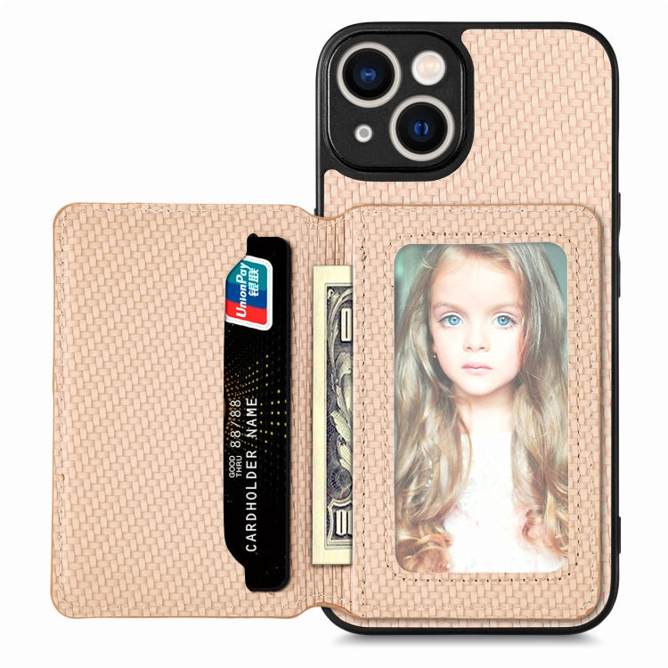 For iPhone 14 Carbon Fiber Magnetic Card Bag Phone Case