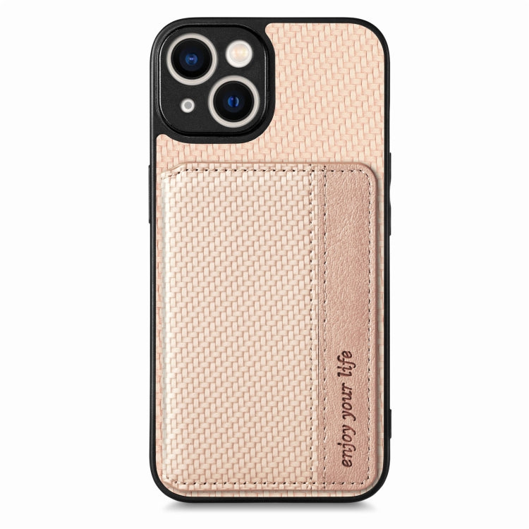 For iPhone 14 Carbon Fiber Magnetic Card Bag Phone Case