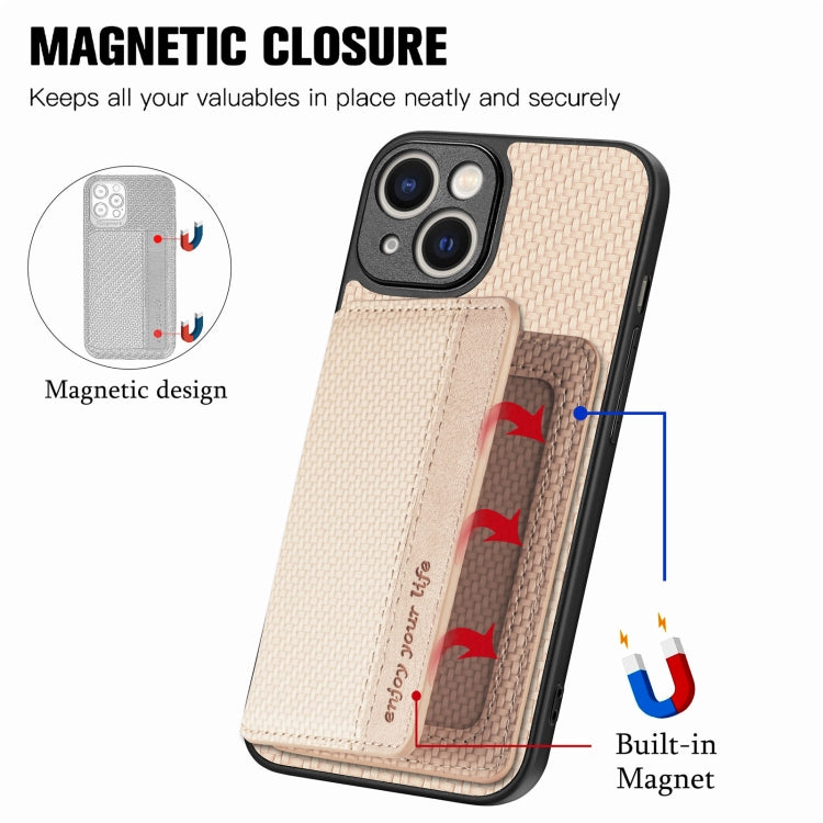 For iPhone 14 Carbon Fiber Magnetic Card Bag Phone Case