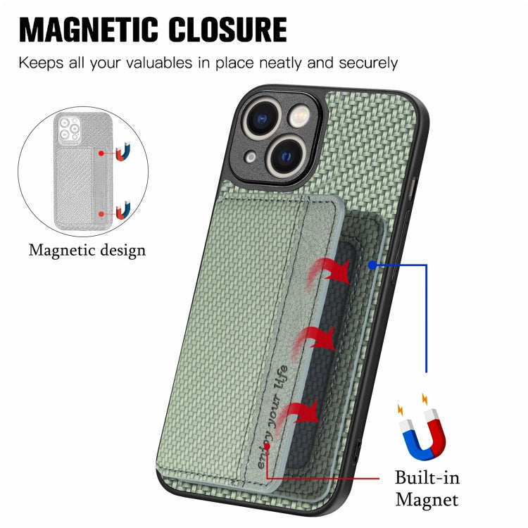 For iPhone 14 Plus Carbon Fiber Magnetic Card Bag Phone Case