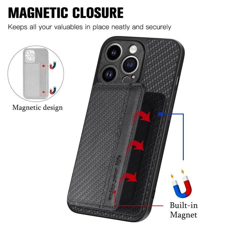 For iPhone 14 Pro Carbon Fiber Magnetic Card Bag Phone Case